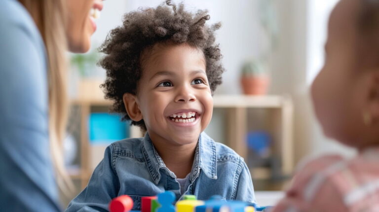 autism child smiling in group