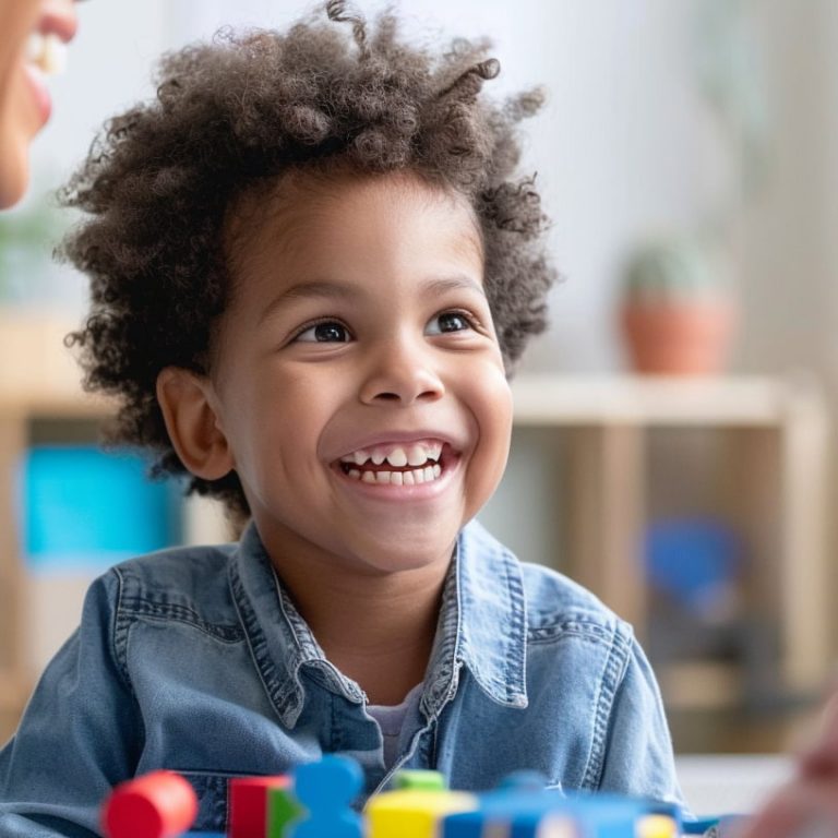 autism child smiling in group