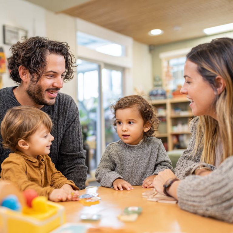 A supportive family therapy session with parents and young children engaging in activities together, representing holistic autism services at Mireles Autism & Behavioral Center.